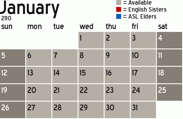 Missionary Dinner Calendar