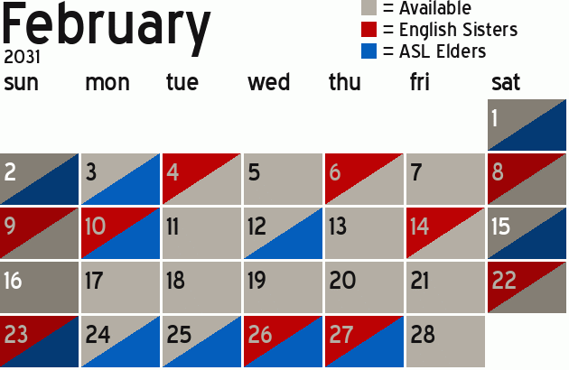 Missionary Dinner Calendar