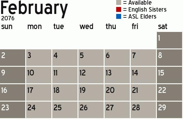 Missionary Dinner Calendar