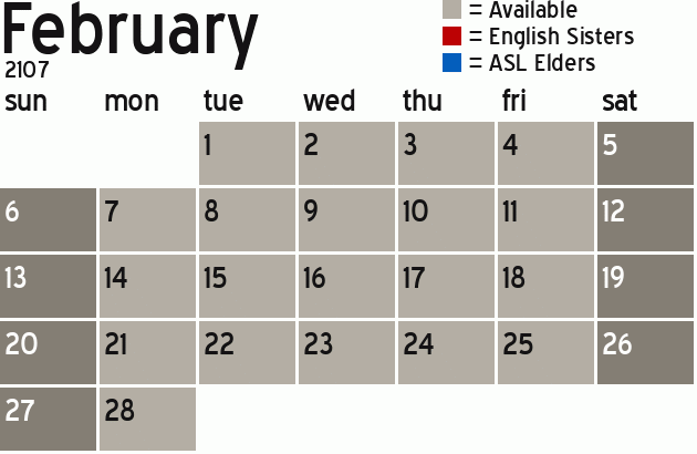 Missionary Dinner Calendar