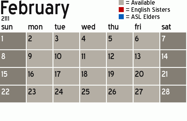 Missionary Dinner Calendar