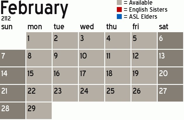 Missionary Dinner Calendar