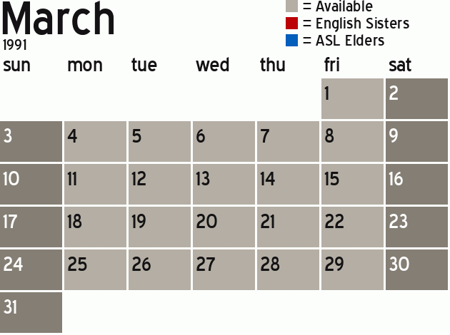 Missionary Dinner Calendar