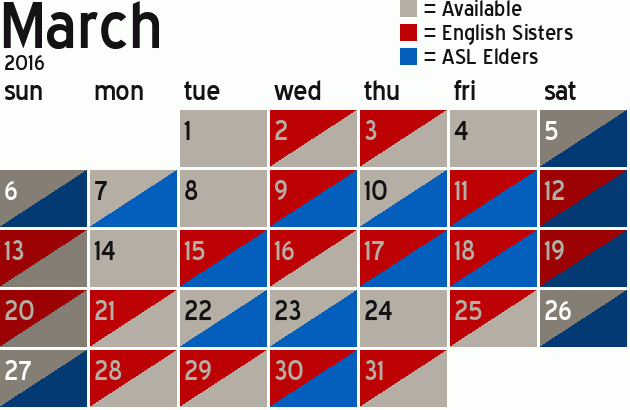 Missionary Dinner Calendar