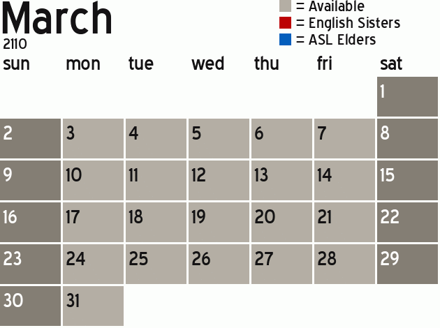 Missionary Dinner Calendar