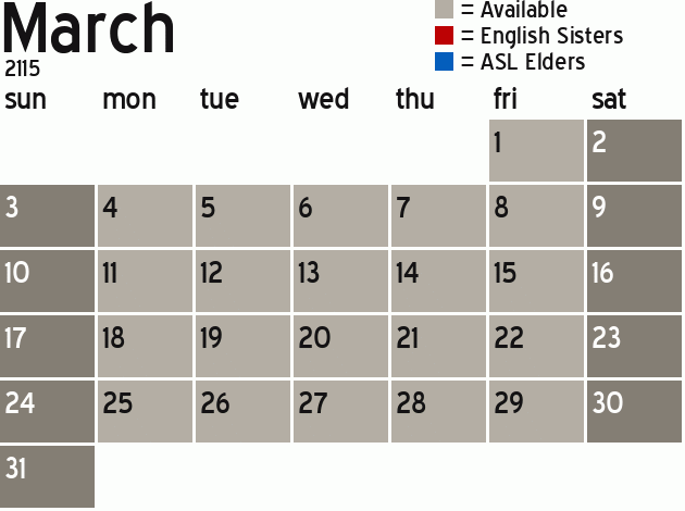 Missionary Dinner Calendar