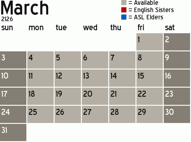 Missionary Dinner Calendar