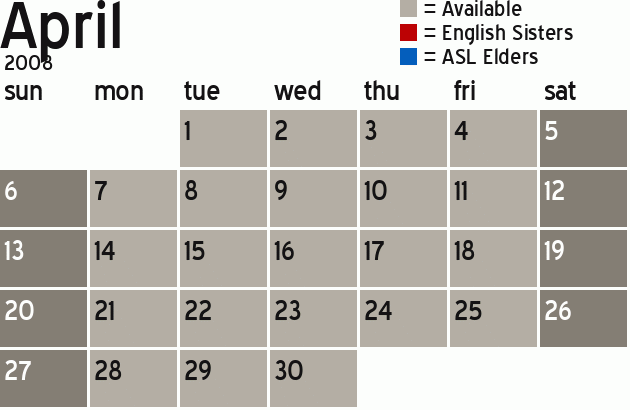 Missionary Dinner Calendar