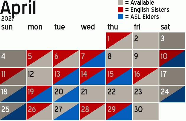 Missionary Dinner Calendar