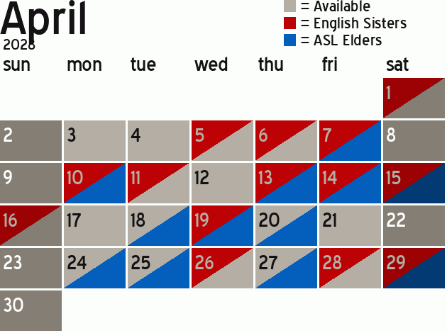 Missionary Dinner Calendar