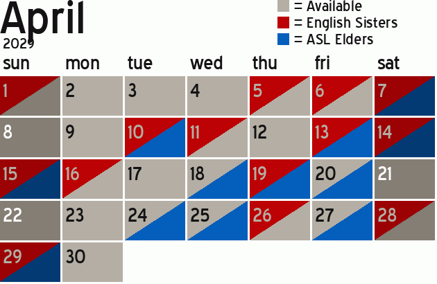 Missionary Dinner Calendar