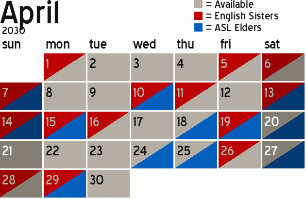 Missionary Dinner Calendar