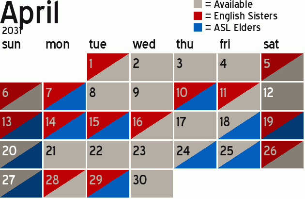 Missionary Dinner Calendar