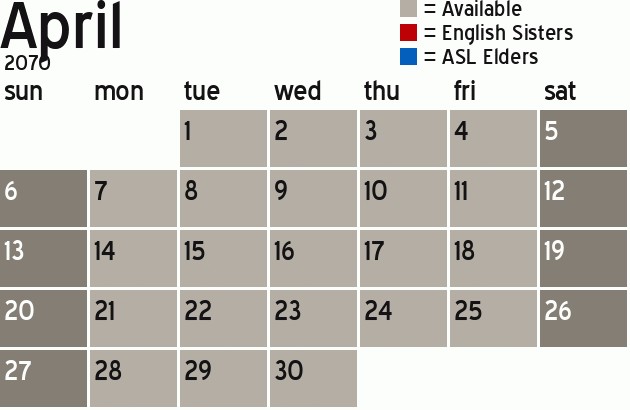 Missionary Dinner Calendar