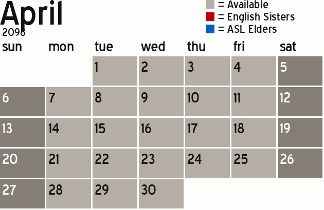 Missionary Dinner Calendar