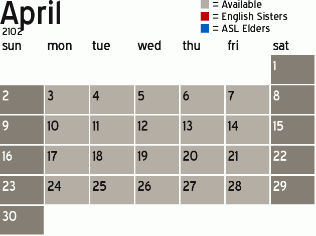 Missionary Dinner Calendar