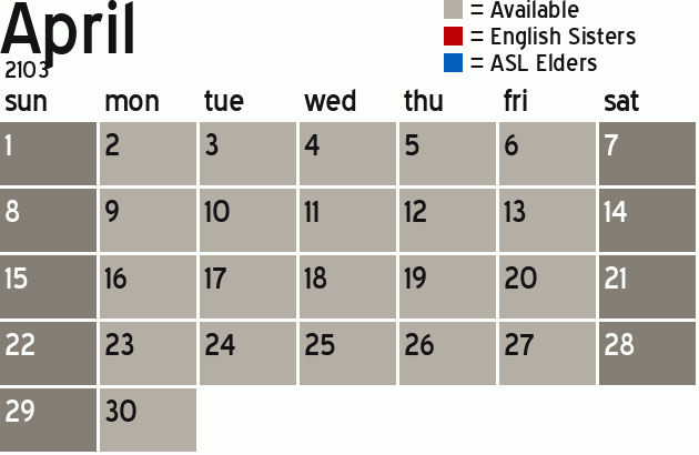 Missionary Dinner Calendar
