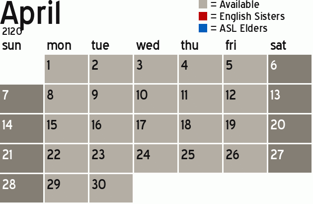 Missionary Dinner Calendar