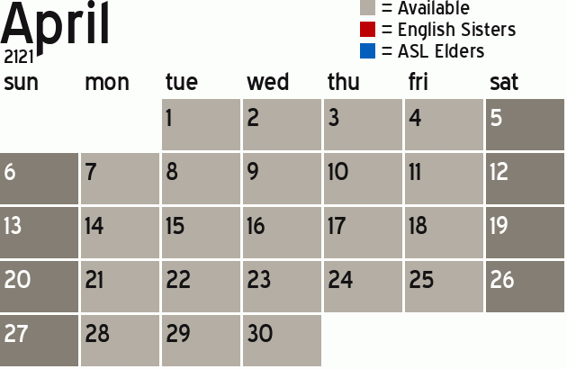 Missionary Dinner Calendar