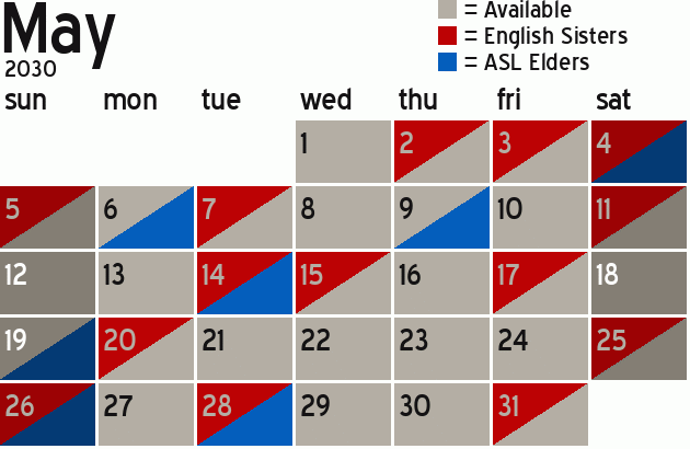 Missionary Dinner Calendar