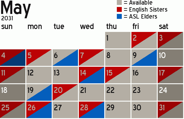 Missionary Dinner Calendar