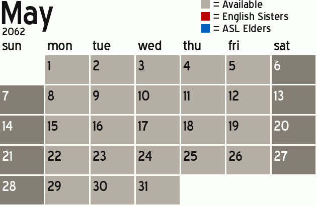 Missionary Dinner Calendar