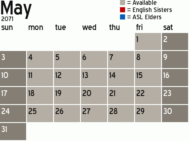 Missionary Dinner Calendar