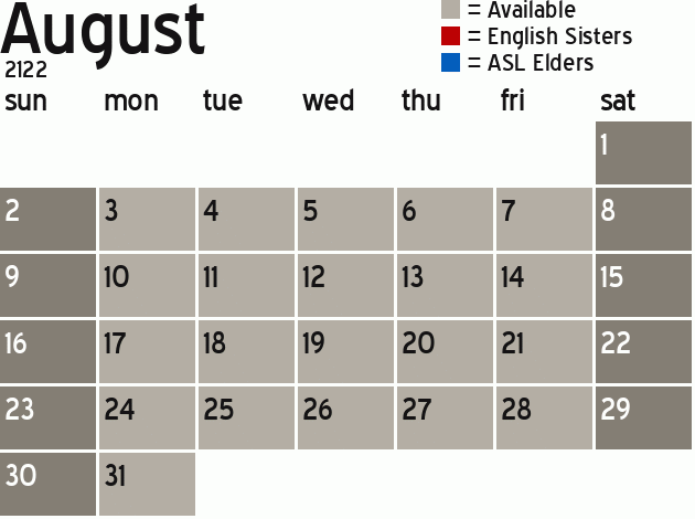 Missionary Dinner Calendar