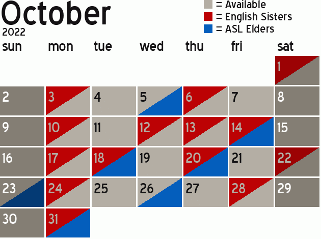 Missionary Dinner Calendar
