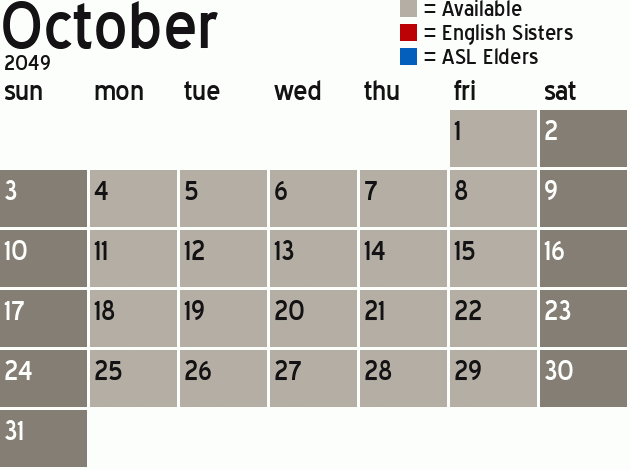 Missionary Dinner Calendar