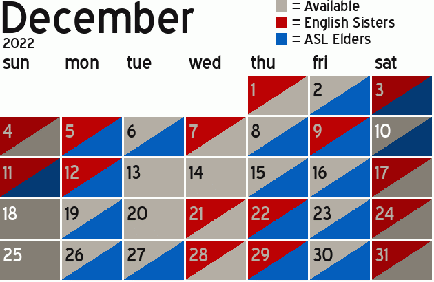 Missionary Dinner Calendar