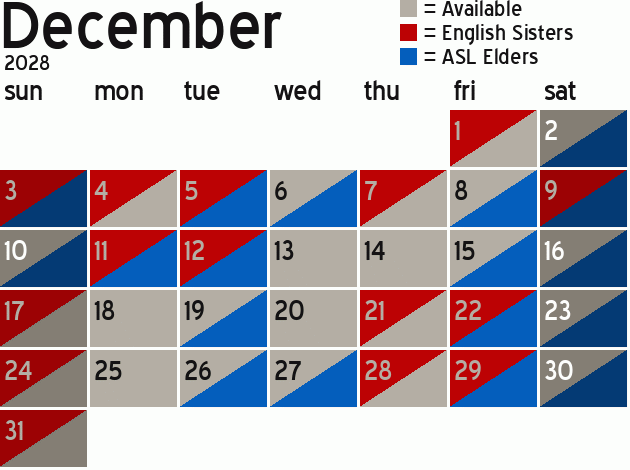 Missionary Dinner Calendar