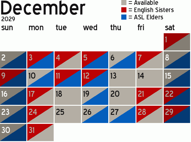 Missionary Dinner Calendar